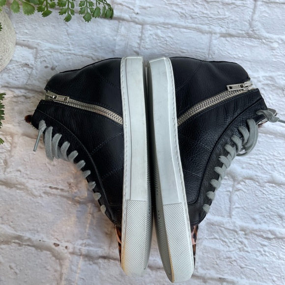 P448 STAR LEATHER HIGH TOP SNEAKER in Pleo Black Leather 35/5 - Picture 6 of 12